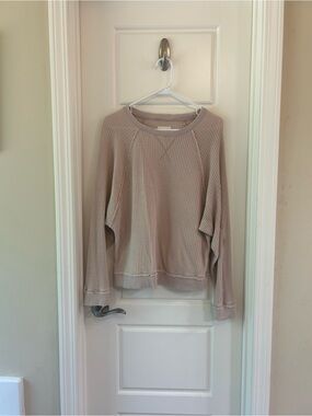 Thread & Supply Waffle-Knit Scoop Neck Sweater in Taupe